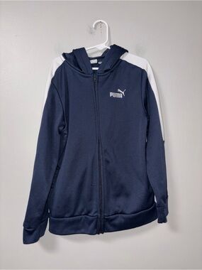 Puma Navy White Stripe Hooded Full Zip Athletic Jacket Boys S 7/8